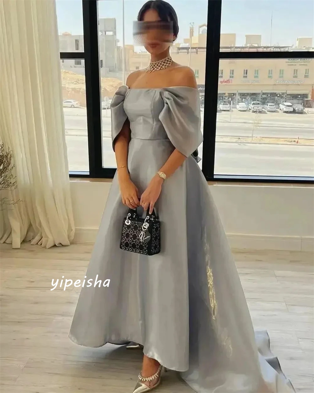 ที่กําหนดเองง่ายพรหมเซ็กซี่ Casual Off-the-shoulder Ball Gown อย่างเป็นทางการโอกาส Bows ความยาวกระโปรง Charmeuse ชุดราตรี Dres