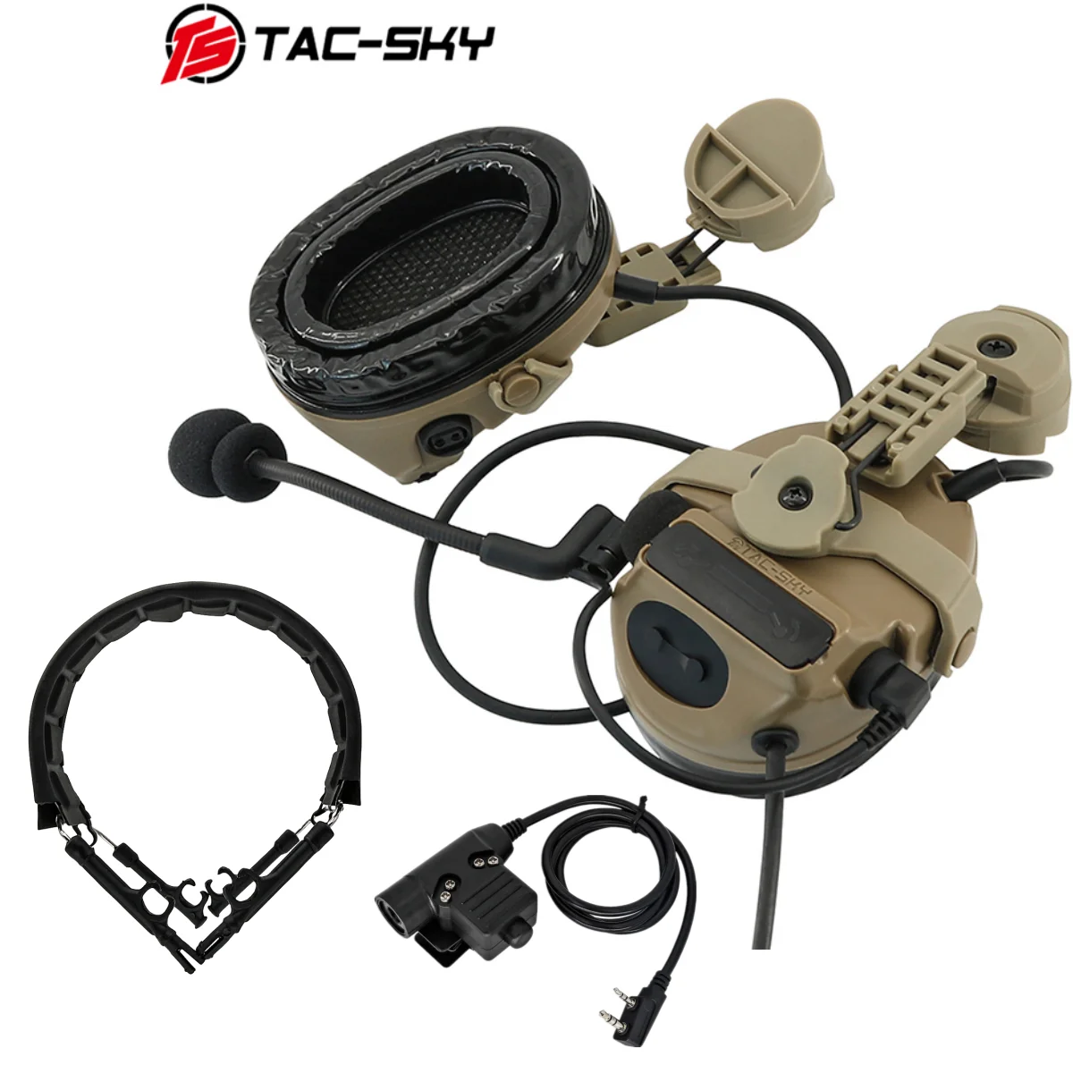 TAC-SKY New ARC Helmet Rail Adapter COMTAC III Tactical Headset with PTT Adapter u94 ptt & Tactical Headset Replacement Headband