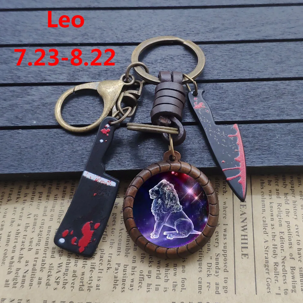 12'li Takımyıldızı Anahtarlık Antik Ahşap Bıçak Tarzı Gotik Anahtarlık Öğrenci Siyah Punk Takı Cadılar Bayramı Hediye