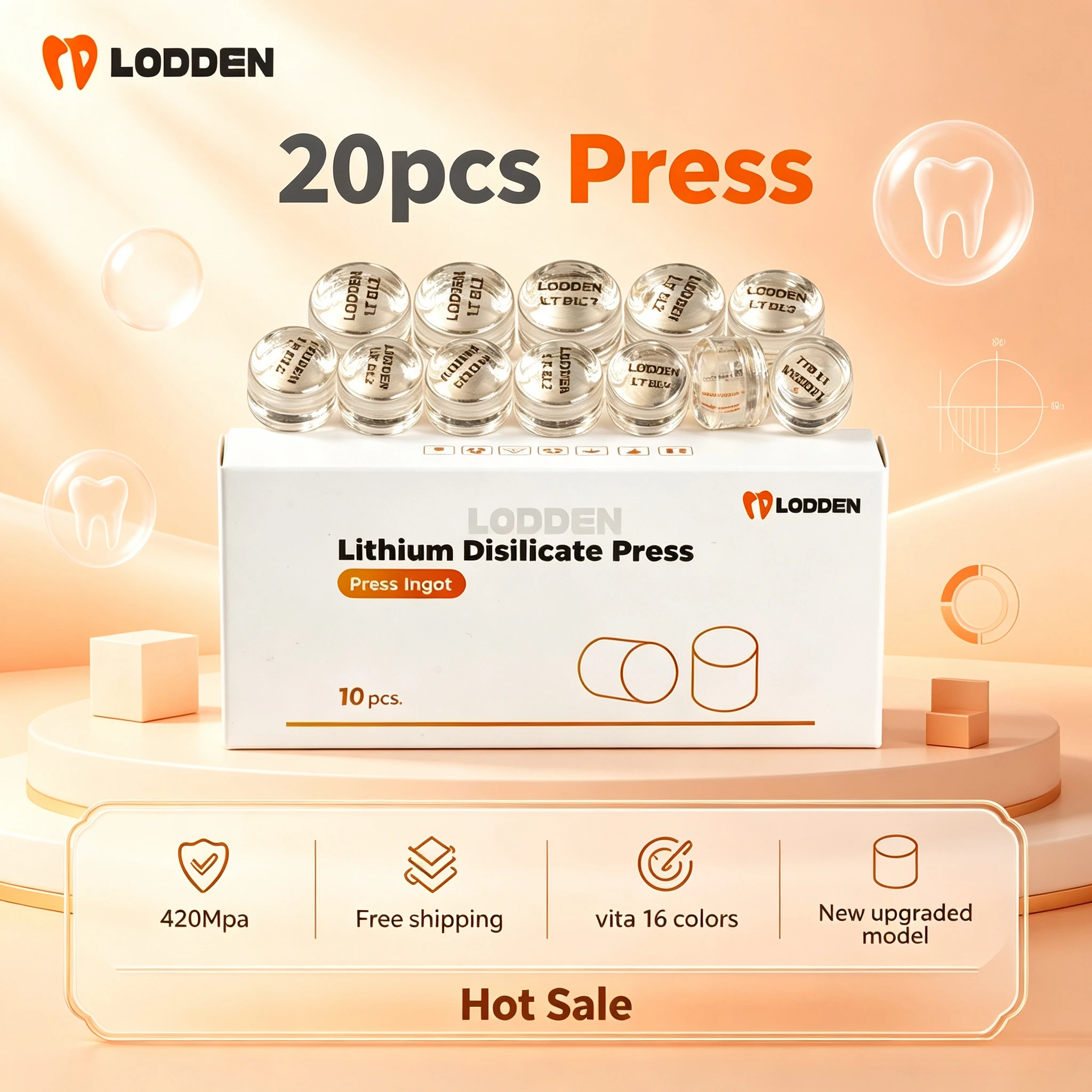 20Pcs LODDEN Dental Press Glass Ceramic Ingots Dental Press Disilicate Lithium Block CAM CAD HT/LT Dentist Materials