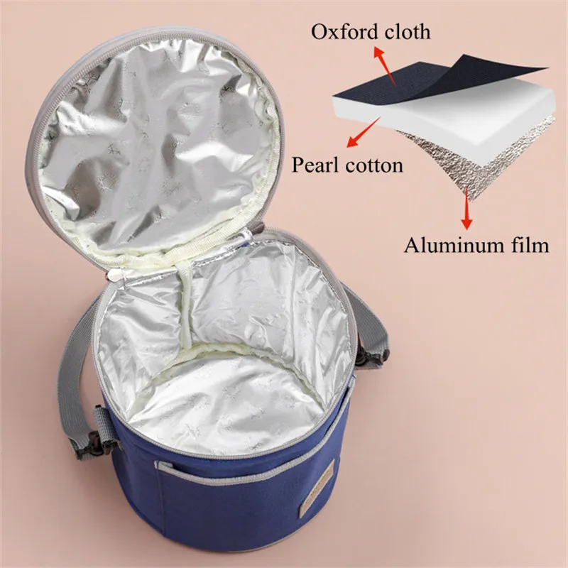 Waterproof Oxford Round Thermal Lunch Box Bag Insulated Food Bento Fresh-Keeping Cooler Storage Bags for School Picnic Ice Pack