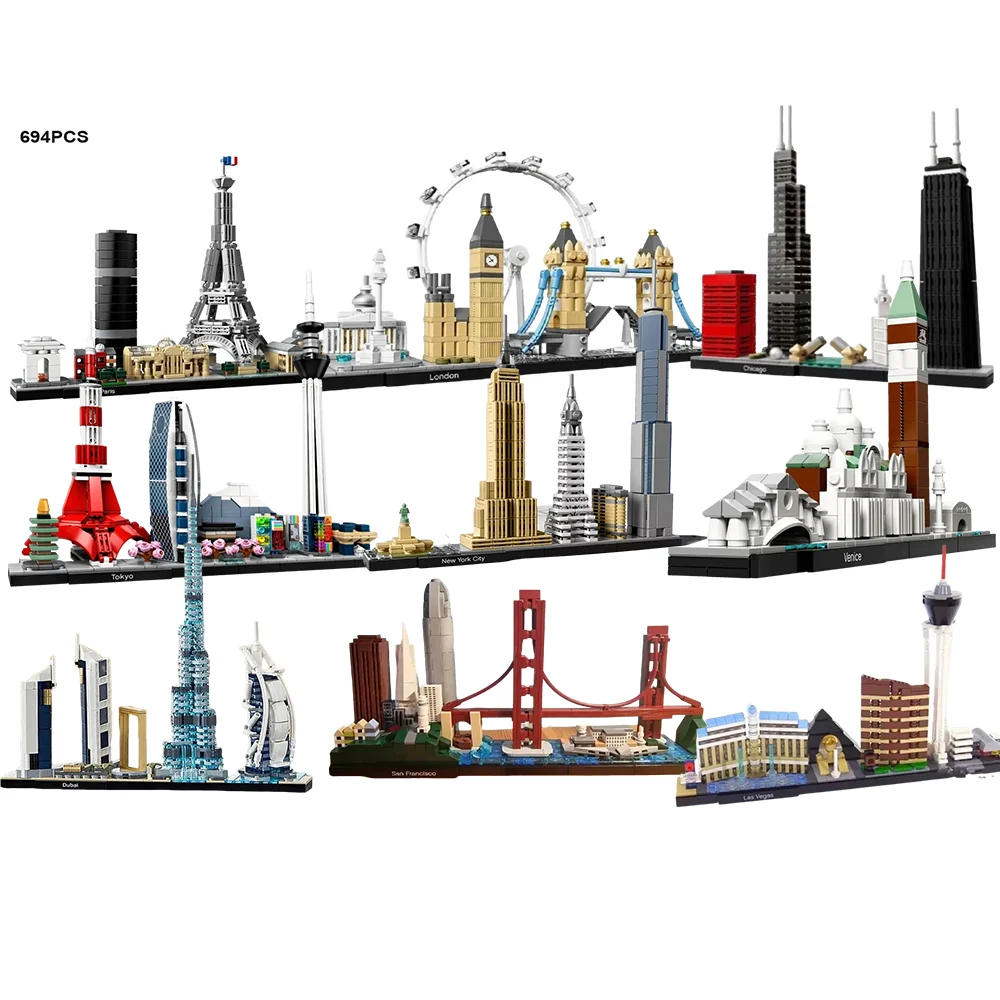 

2016-2022 New York London Pairs Dubai City Architecture Skyline Building Blocks Construction Bricks Set Collection Series Model