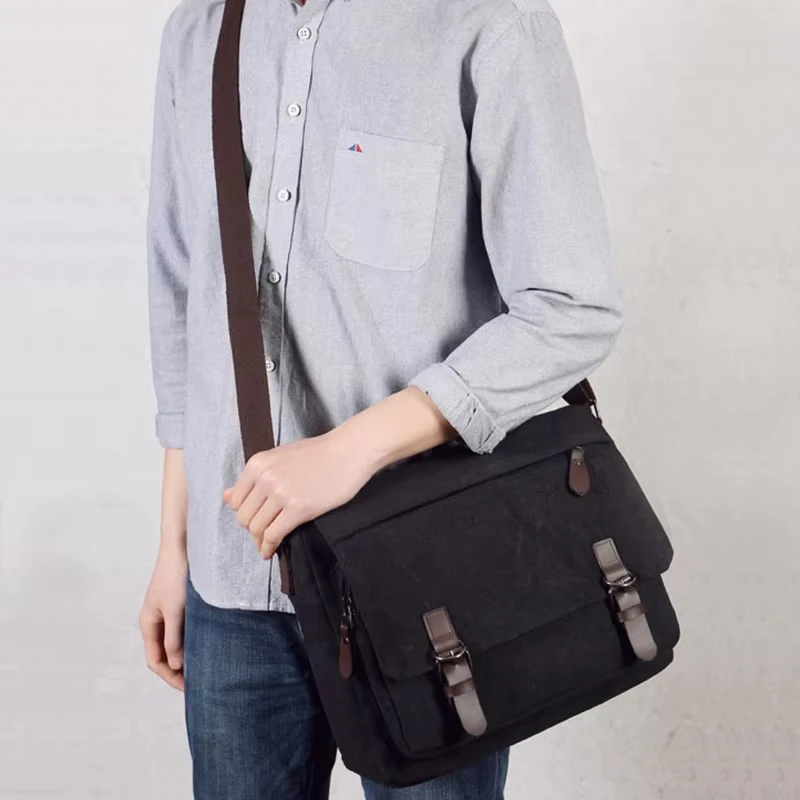 Men Vintage Canvas Messenger Bag Casual Crossbody Shoulder Bag Large Capacity Casual School Travel Satchel Work College Bag