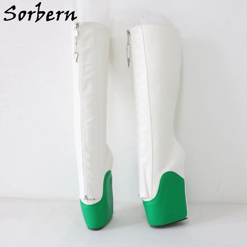 

Sorbern White Green Boots Women Ballet Wedges Lockable Zippers Inside Lace Up Customized Knee High Fetish Boot Sm Punitive Shoes