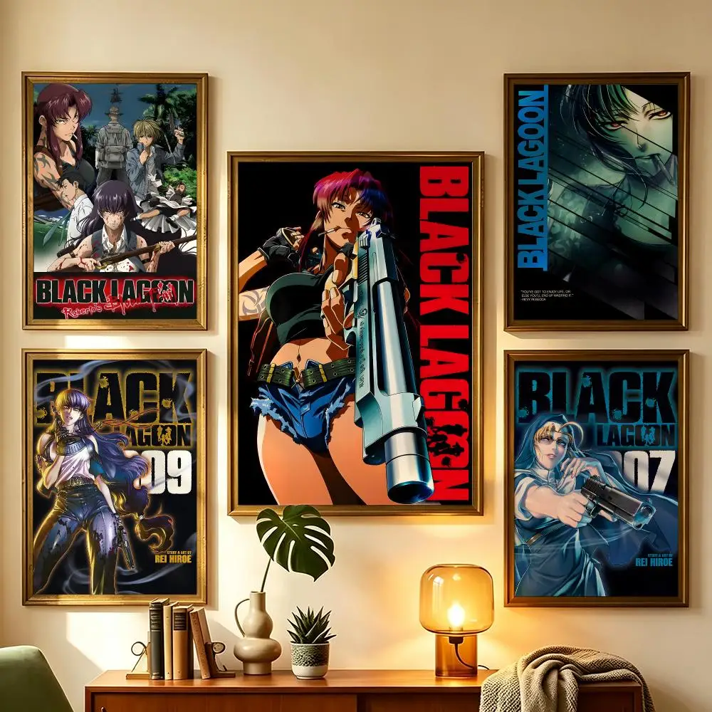 Black Lagoon Aesthetic Anime Manga Self-Adhesive Poster Waterproof Removable HD Print for Living Room Office Decor Poster