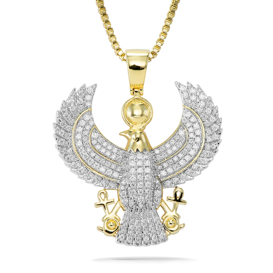 

VANAXIN Horus Royal Falcon Eagle Necklace Pendant Trendy Egyptian Guardian Inlaid Hip Hop Jewelry For Men