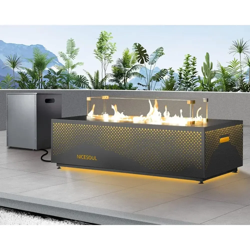 42-inch Outdoor Fire Pit Table with Hidden Tank, CSA Certified, 50,000 BTU Gas Fireplace, LED Star Light, Suitable for Backyard.