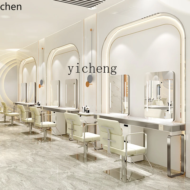 HXL barber shop mirror table hair mirror hair salon hair cutting perm and dyeing mirror stone table integrated