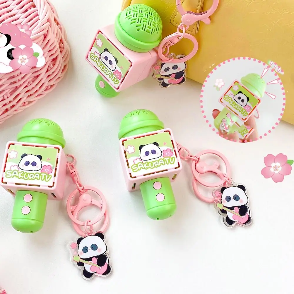 

Cartoon Panda Mini Microphone Keychain Originality Style Mini Size Cherry Blossoms Keychain Multi Functional Cute Style