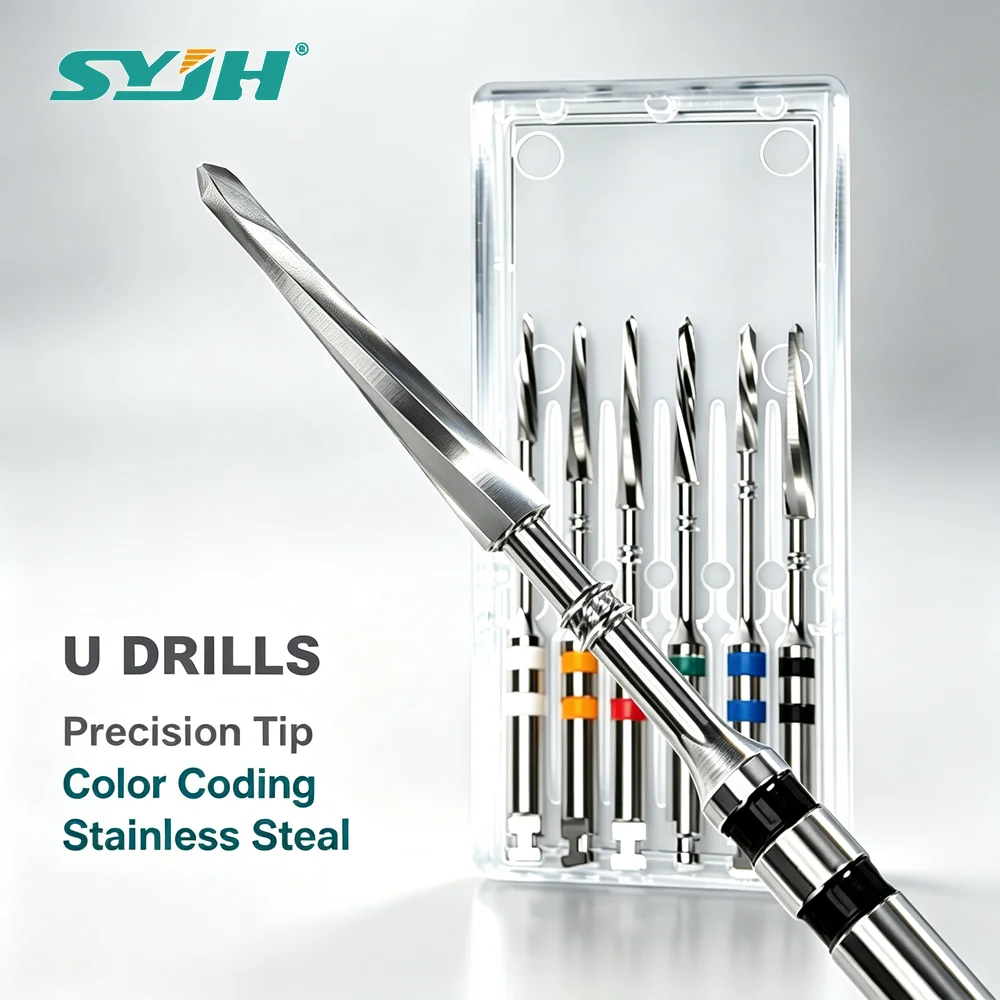 SYJH 6Pcs/Box Dental Stainless Steel Reamers U Drills Multiple Tapers For Screw Post Engine Use Root Canal Files Lab Supplies