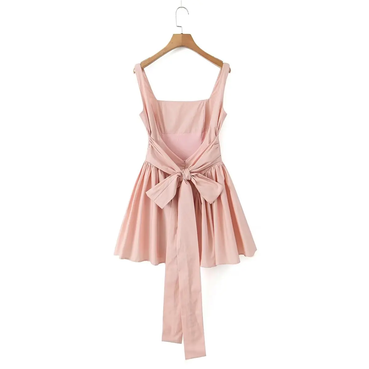 Withered French Vintage Irregular Layered Casual Cotton Sexy Tank Dress Pink Cute Backless Party Mini Dress Women