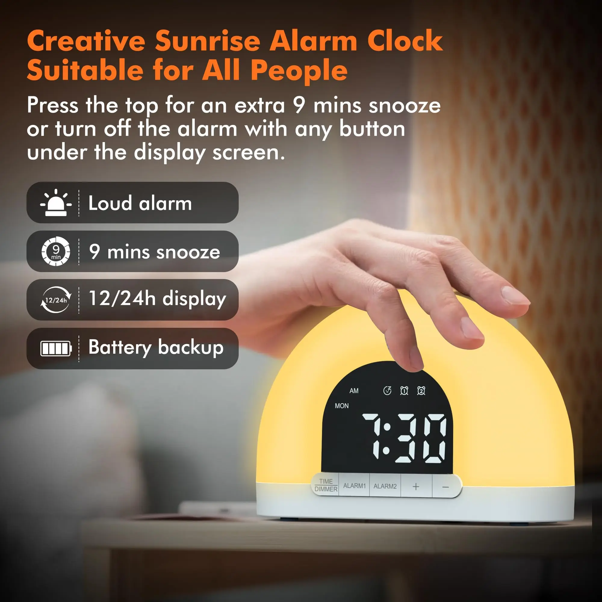 Sunrise Alarm Clock Wake Up Light for Bedrooms, Sunlight Alarm Clock for Kids Heavy Sleepers, Dual Alarm, Snooze, Night Light