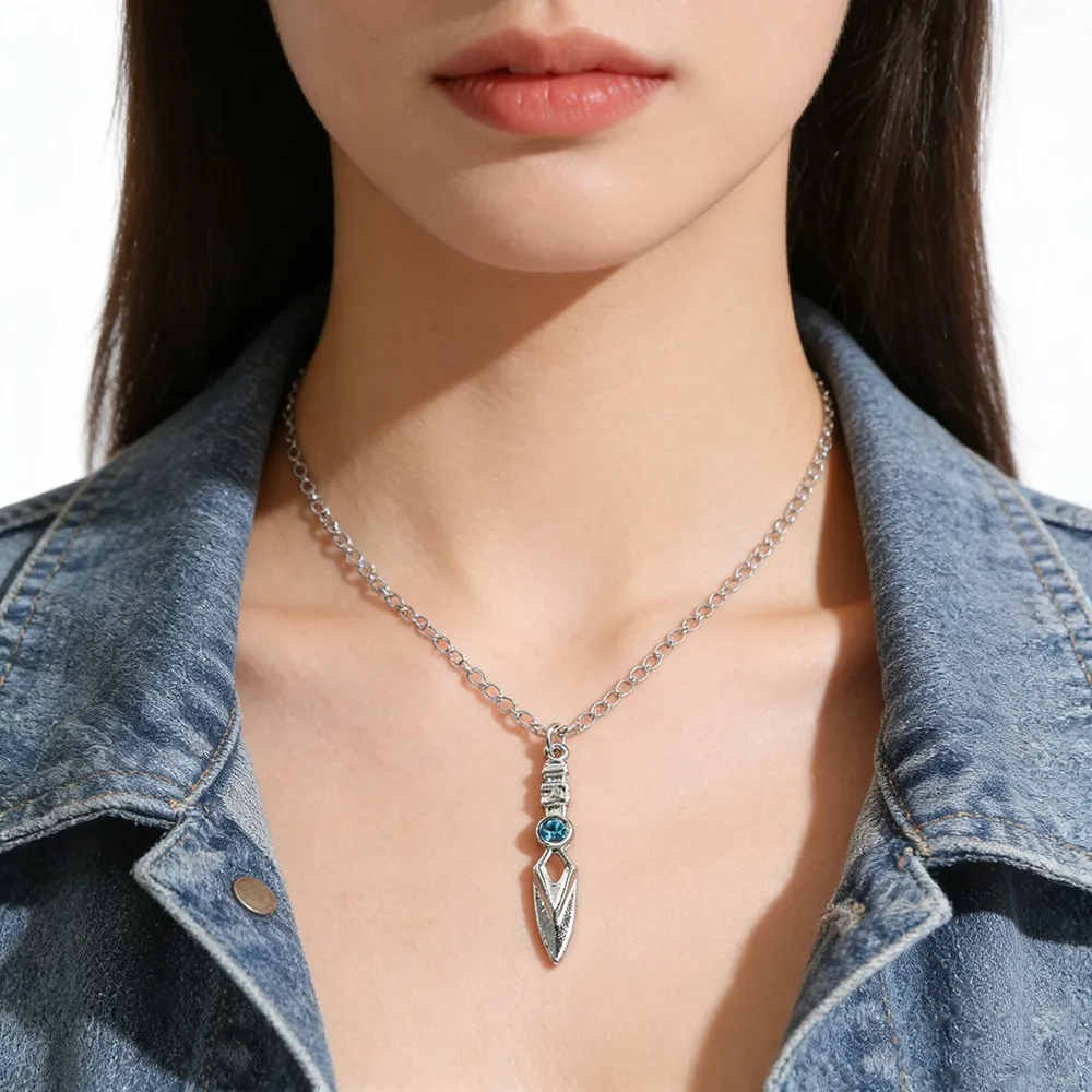 Game Valorant Necklace Jett Cosplay Unisex Blade Storm Knife Blue Crystal Pendant Choker Fashion Accessories Toy Gifts view 6