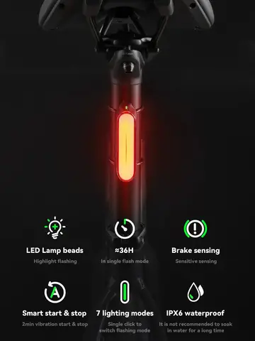 ROCKBROS Bicycle Rear Light Magnetic Type-C 7 modes Rechargeable LED for Night Riding Intelligent Brake Sensor Bike Tail Light