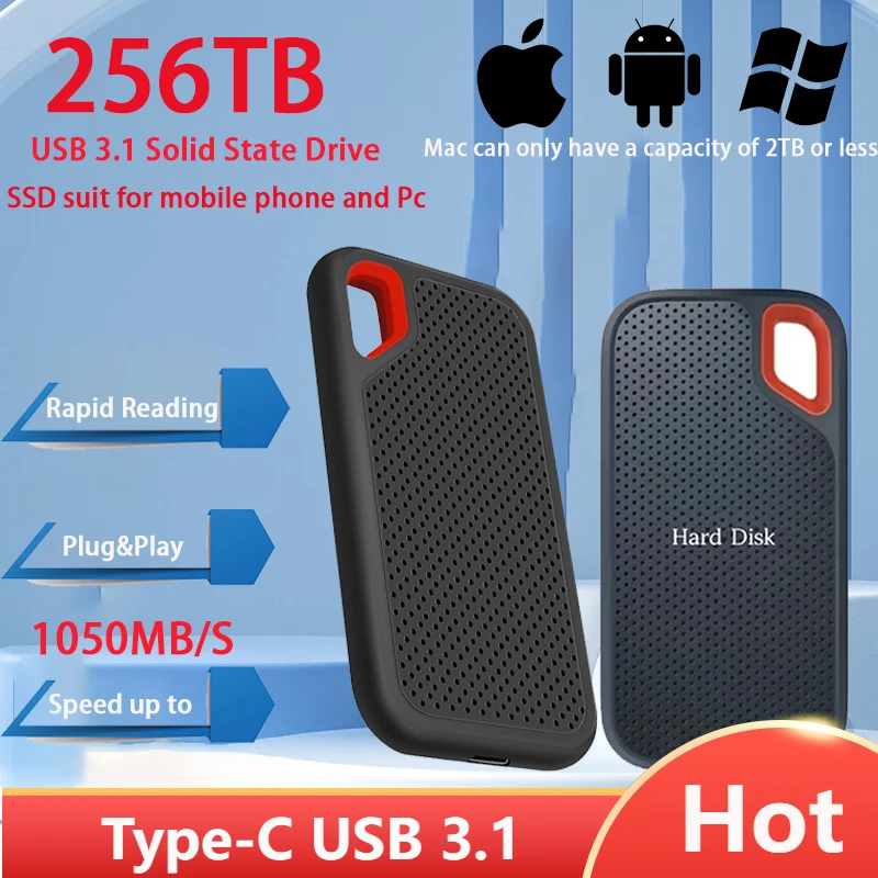 External SSD 256TB Portable Mobile Hard Disk E61 USB3.2 2TB 8TB USB 3.1 HD Mobile Hard Disk HDD Storage Devices for Laptop PS5