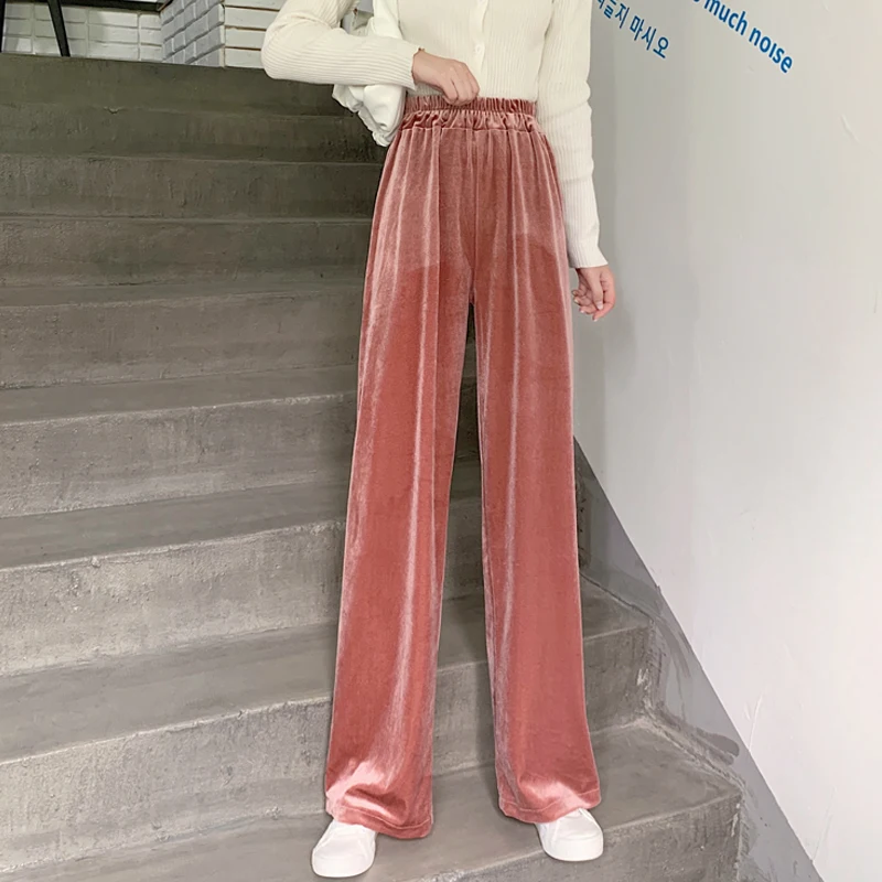 2023 Autumn Straight Velour Women Pants High Waist Casual Wide Legs Pants Black Purple Loose Female Fashion Student Trousers New