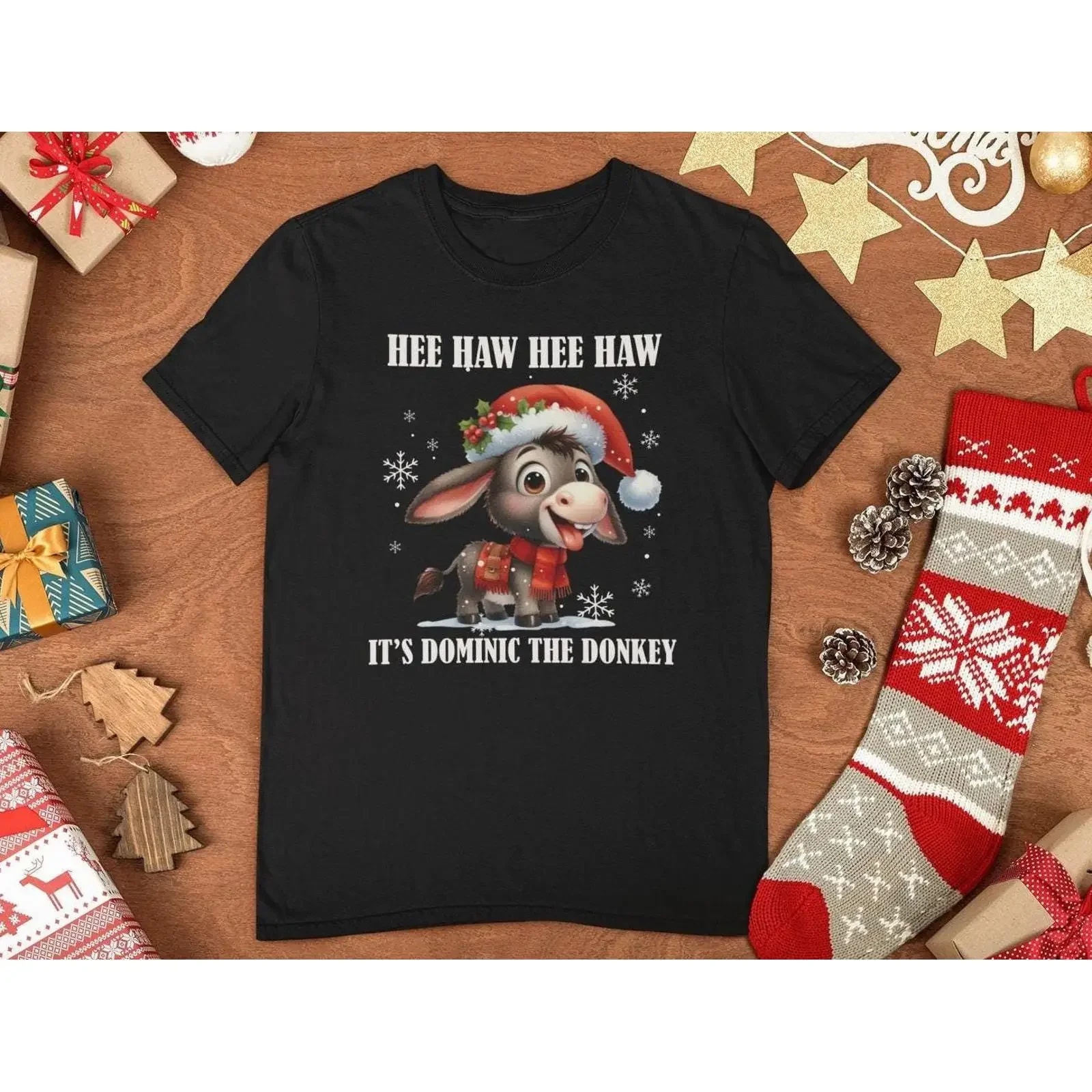 Dominic the Donkey Christmas T Shirt Italian Holiday vintage Washed Unisex streetwear Stretched Soft Breathable Versatile