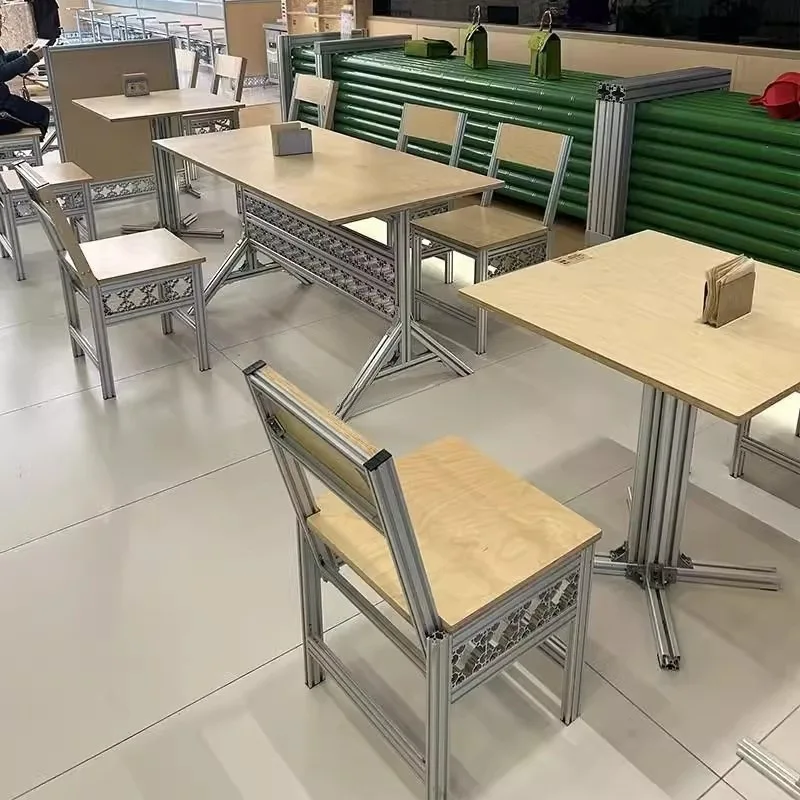 

Cafe milk tea dessert bakery table and chair combination aluminum profile birch ocean board casual table chair set