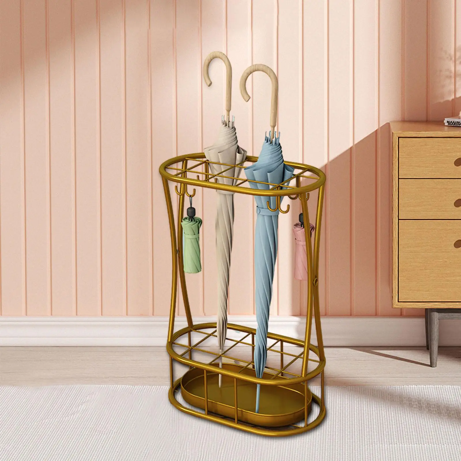 

11-слотовая стойка для хранения зонтов, подставка, 8 крючков для трости, гладкие края