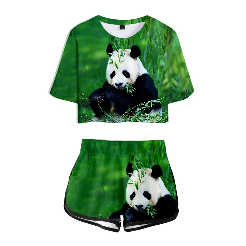 Anime Sleeping Panda Print Two Pieces Sets Women 3D T Shirts+Shorts Suit Summer Tops Tees Cospaly Costume Tshirt Women Clothing