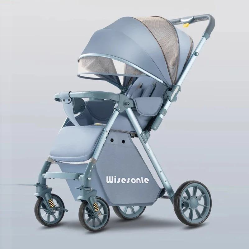 

Luxury Baby Stroller Can Sit and Lie Down High Landscape Lightweight One Button Folding Two-way Push Four Wheel Shock Absorption