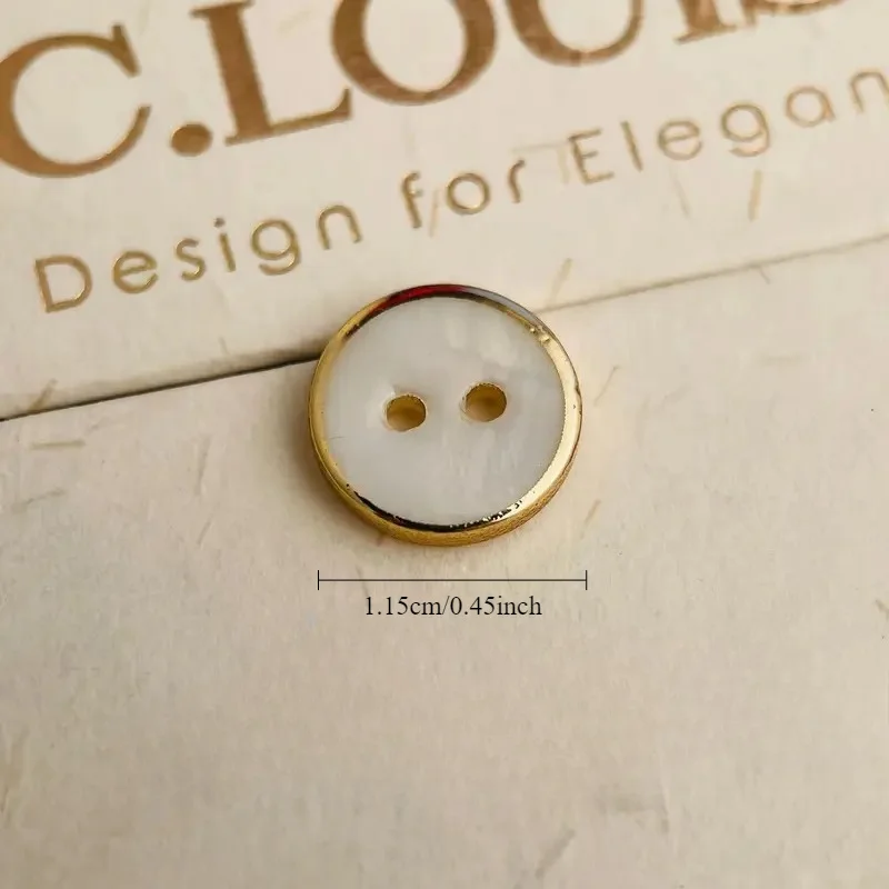 2-Hole Mother of Pearl Shell Buttons, Gold Plated Edge Round Sewing Buttons for Shirts, Blouses, DIY Clothing Decor view 4