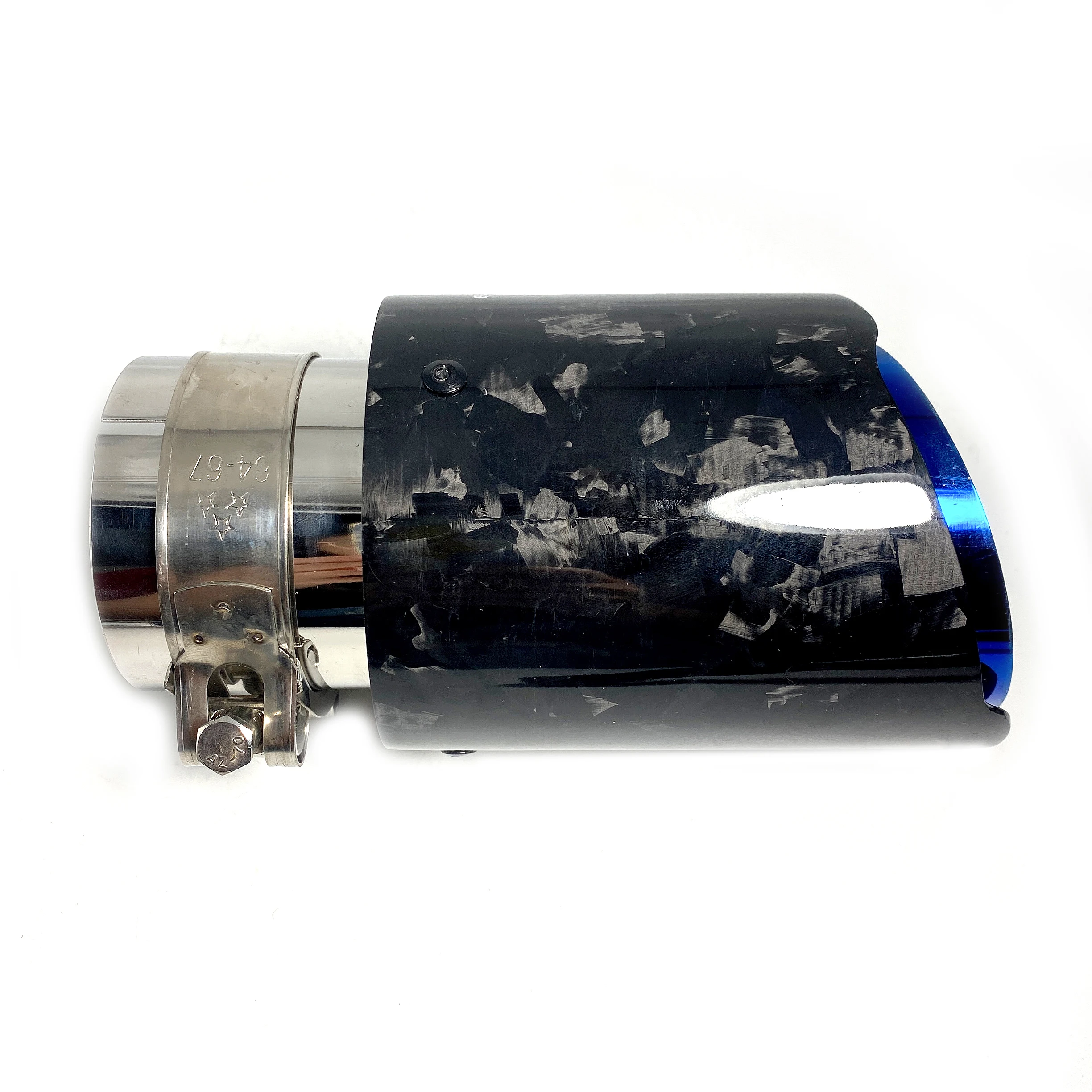 High Quality 1Pcs Glossy Forged Carbon Fiber+ Blue Stainless Steel Muffler Tip Universal Exhaust Pipe Nozzle For BMW Benz