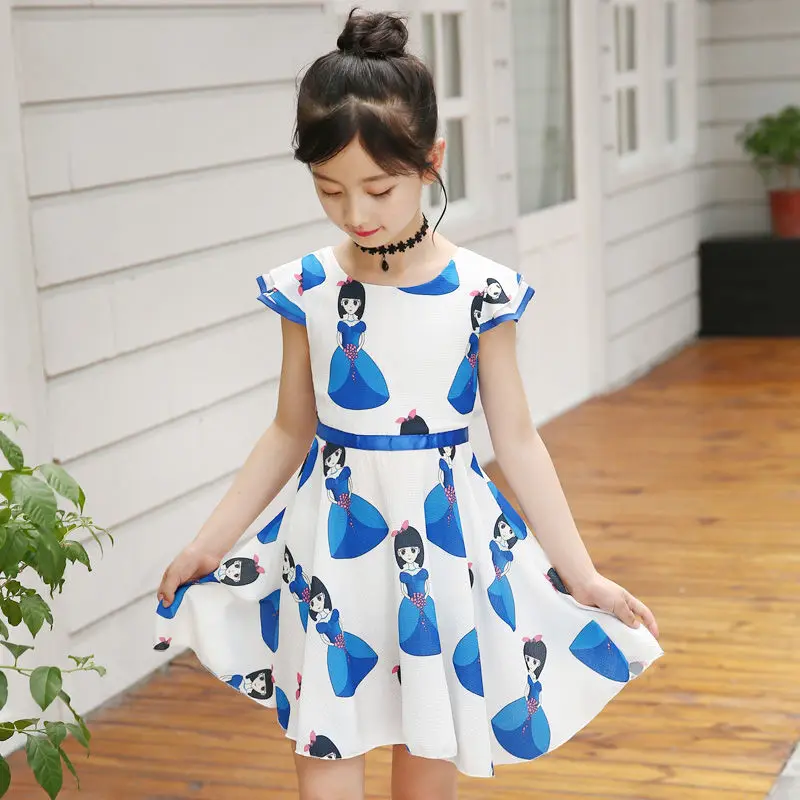 2023 New Kids Summer Party Dresses Student Fashion Party Cartoon O-neck Dresses Child Clothes Kids 2 To 12 Year Old Active Dress