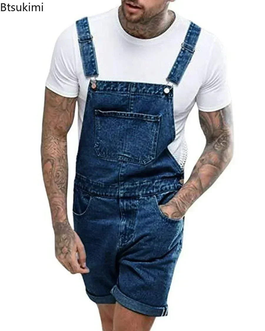 2026 Men's Fashion Denim Jeans Overalls Jumpsuits One Pieces Work Clothes Male Torn Short Jeans Vintage Streetwear Outfits Jeans