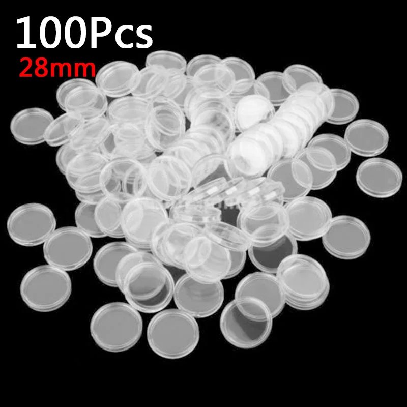 

100pcs 28mm Transparent Plastic Coin Holder Coin Collecting Box Case For Coins Storage Capsules Protection Boxes Container Cases