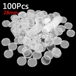 100pcs 28mm Transparent Plastic Coin Holder Coin Collecting Box Case For Coins Storage Capsules Protection Boxes Container Cases