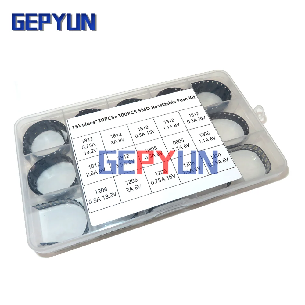 

300Pcs 15Values 1812 1206 0805 1210 0.7A 0.5A 0.2A 2A 1.1A 2.6A 3.5A SMD Resettable Fuse PPTC PolySwitch Self-Recovery