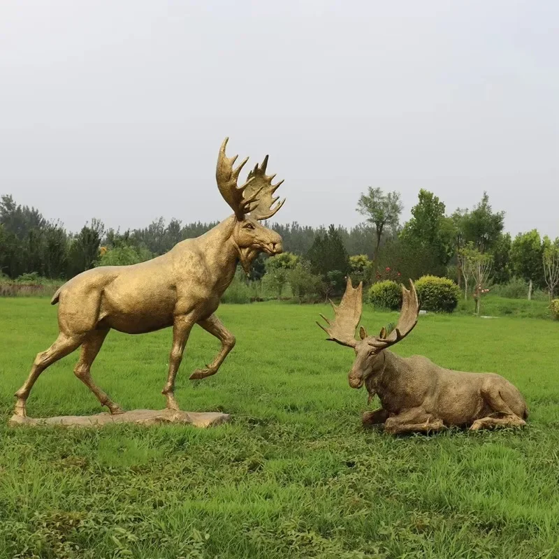 Lifesize Large Fiberglass Moose Statue Durable Giant Animal Sculpture for Garden Patio Lawn Living Room Ornament Decoration