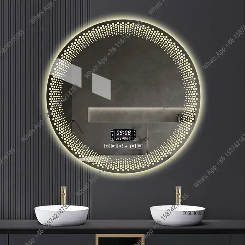

X Z 3 Colors Adjustable Smart Bath Mirror 60/70CM Round LED Bathroom Mirror Hotel Bedroom Wall Mounted Defogging Decorative Mirr