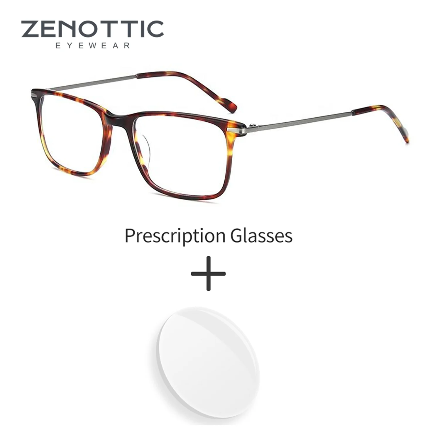 ZENOTTIC Leopard Print Fashionable Unisex Full-Rim Rectangular Prescription Glasses, Acetate/Anti-Blue Light Optical Glasses