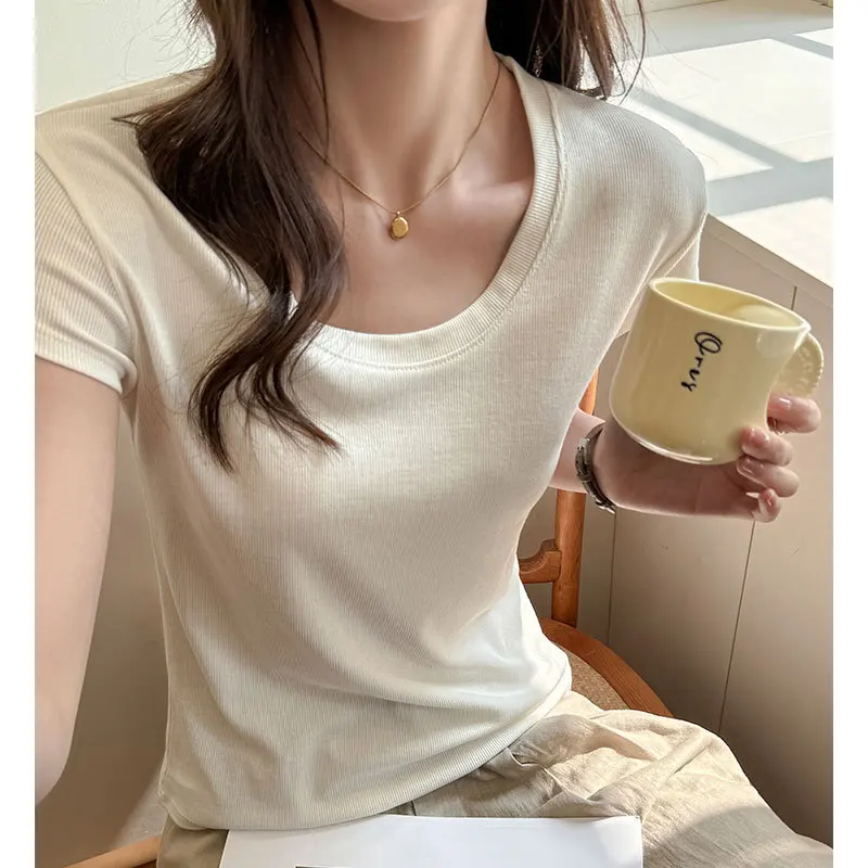 

Lyocell Short Sleeve T-Shirt for Women Summer 2025 New Loose Slim Fit Regular Shoulder High-End Base Shirt Thin