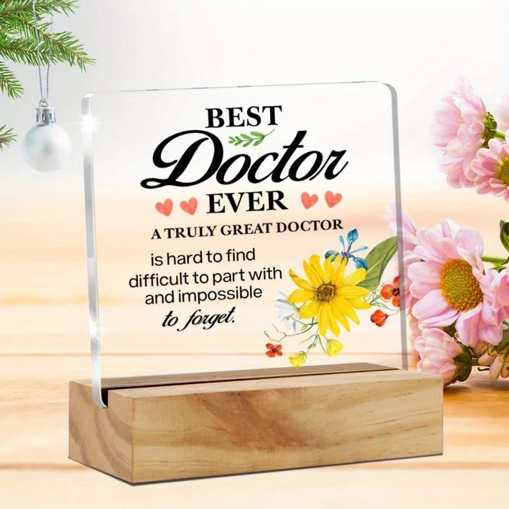 1PCS Doctor thanks for gift, birthday, Christmas. Doctor\'s transparent acrylic logo and wooden table logo decoration