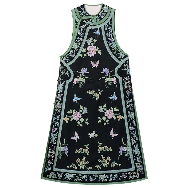 

Full court Youfang silk fragrant cloud yarn full of embroidered flowers Ruyi big skirt Qing Han woman long vest