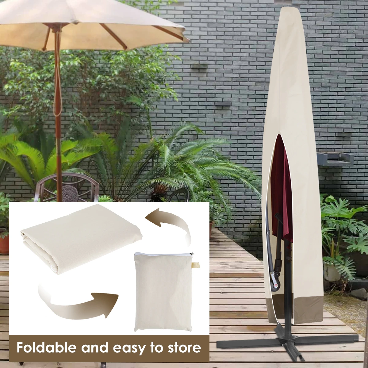 Garden Parasol Cover 600D Oxford Fabric Waterproof Dustproof Anti-UV Outdoor Patio Parasol Protector Covers with Drawstring