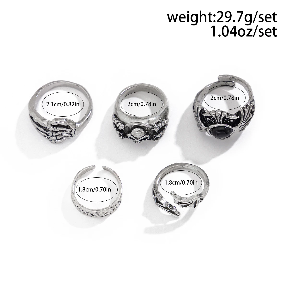 KunJoe Gothic Skull Claw Cross Ring Set for Men Vintage Silver Color Adjustable Open Rings Male Punk Jewelry Finger Accessories