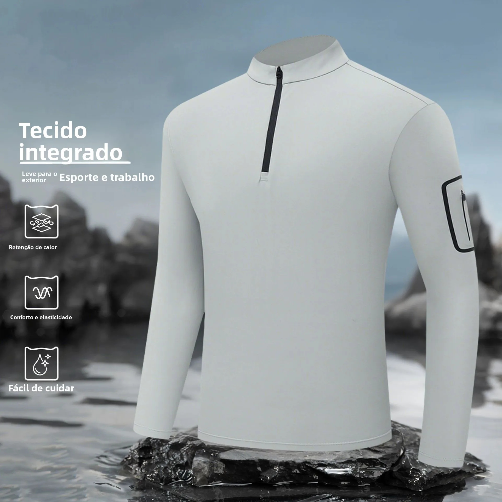 Camiseta de Manga Longa com Zíper para Homens, Nova Coleção Primavera-Outono, Casual para Esportes ao Ar Livre, Confortável e...