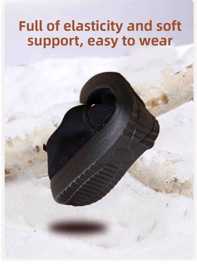 Damen Winter Warme Plüschgefütterte Slip-On Loafer Gestepptes Obermaterial Rutschfeste Weiche Sohle Lässige Baumwollschuhe zum Gehen – Detail 8