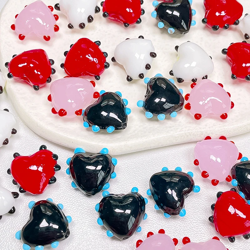 

5pcs Heart Shape Lampwork Beads 15x17mm Handmade Round Dot Loose Murano Glass Bead For Jewelry Making DIY Bracelet Earring