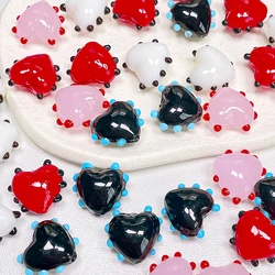 5pcs Heart Shape Lampwork Beads 15x17mm Handmade Round Dot Loose Murano Glass Bead For Jewelry Making DIY Bracelet Earring