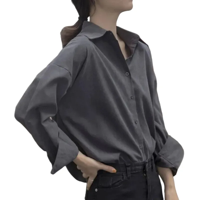 Women's Grey Shirts Spring Autumn Interview Elegant Shirt High Grade Gray Professional Formal Workwear Long Sleeve Blouse