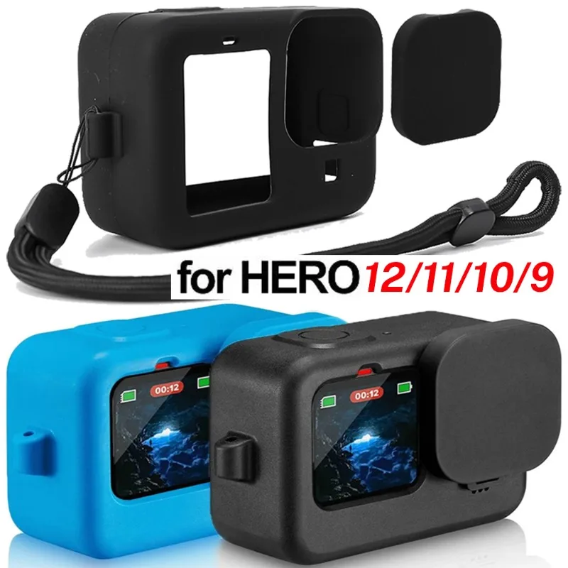 Soft Silicone Protective Case for GoPro Hero 12 11 10 9 Camera Full Cover Shell Protector Sleeve with Lanyard for GoPro 12 11 10