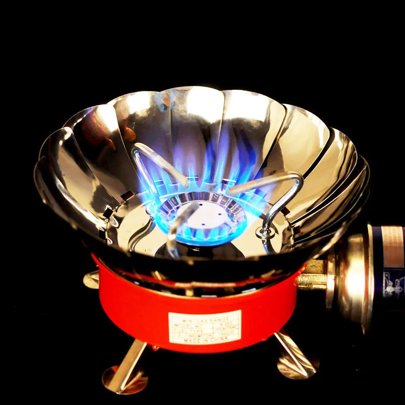Outdoor Mini Portable Folding Heater Camping Lotus Burner Kitchen Cooker Heating Foldable Furance Head Card Gas Stove Wind Proof