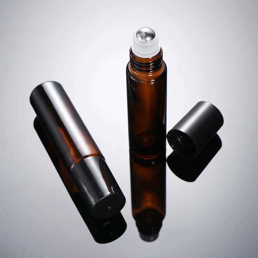 

6Pcs 10ml Refillable Glass Roller Bottles Amber Empty for Essential Oils Perfumes Colognes Travel Aromatherapy