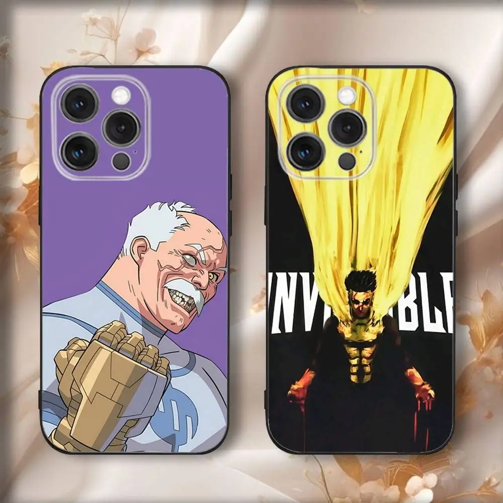 حافظة هاتف كارتون I-Invincibles لهاتف آيفون 17,16,15,14,13,12,11,Pro,Max,Plus,Air,X,XS,XR,SE,8,7,Mini,Soft Black Funda