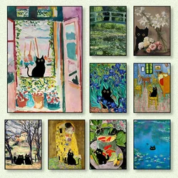 Black Cat famous painting Abstract Van Gogh Monet Impressionist Wall Art Poster Water Lily Canvas Oil Painting Print Home Decor